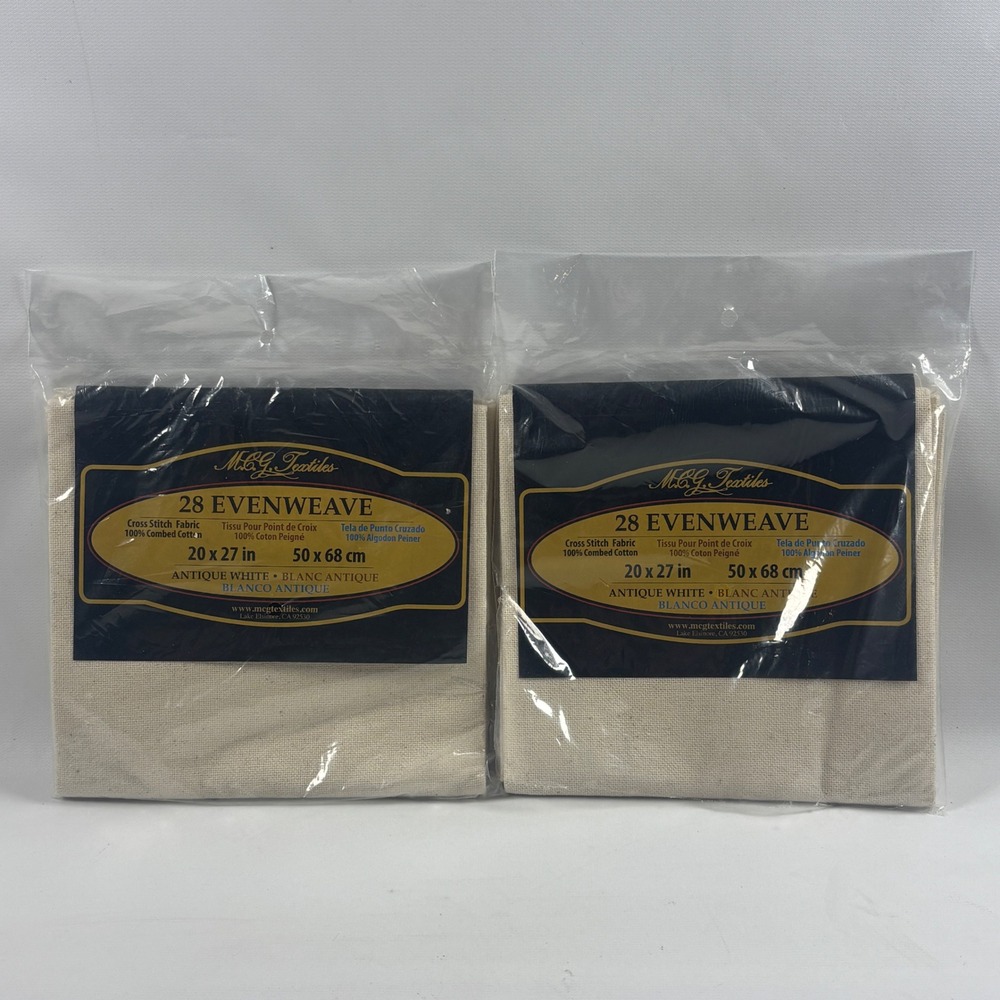 MCG Textiles 28 Evenweave Cross Stitch Fabric Antique White 2 Pack Lot 20x27